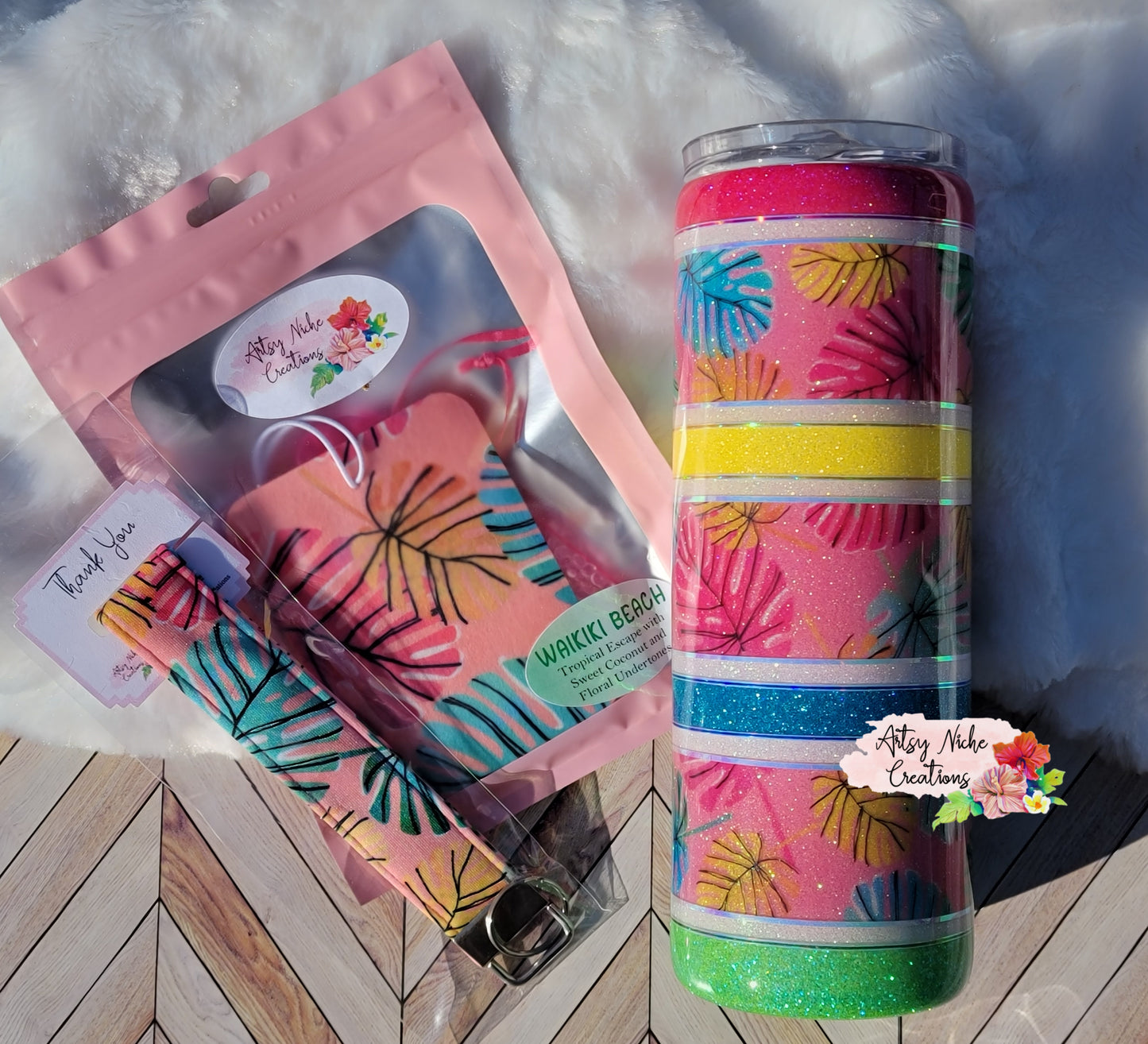 20 oz Skinny Striped Monstera Epoxy Tumbler Set