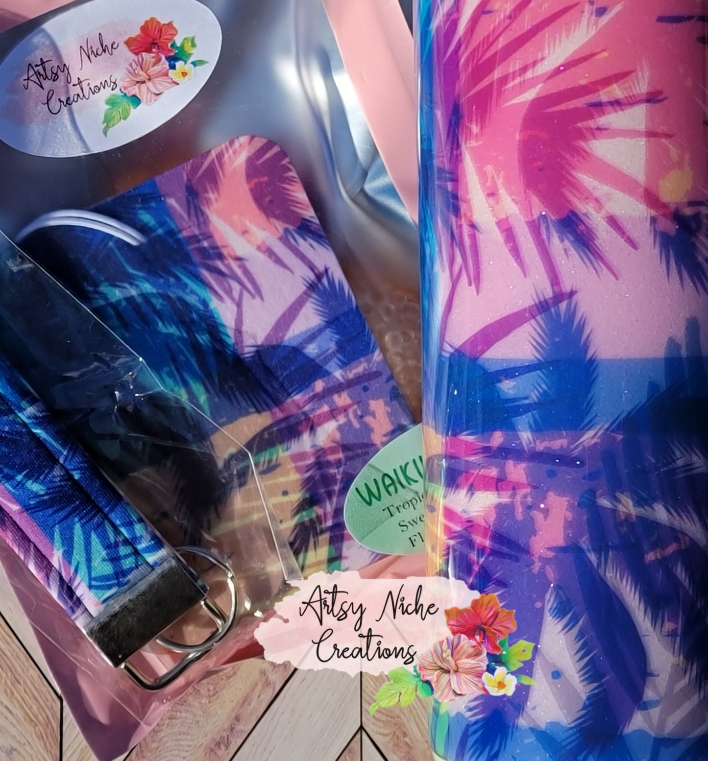 20 oz Skinny Glow-in-the-Dark Blue Palm Tree Epoxy Tumbler Set