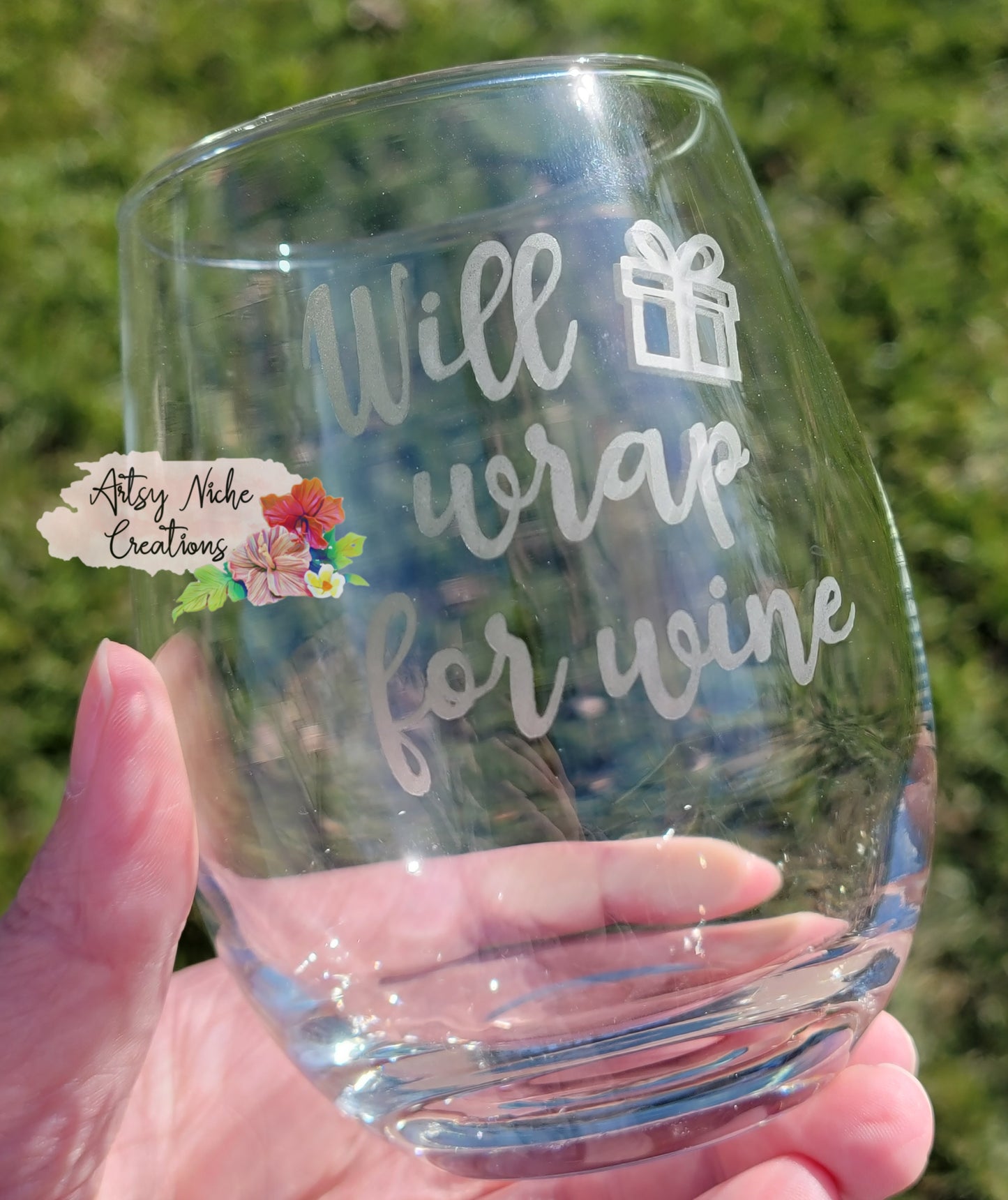 Etched Wine Glass Will Wrap For Wine