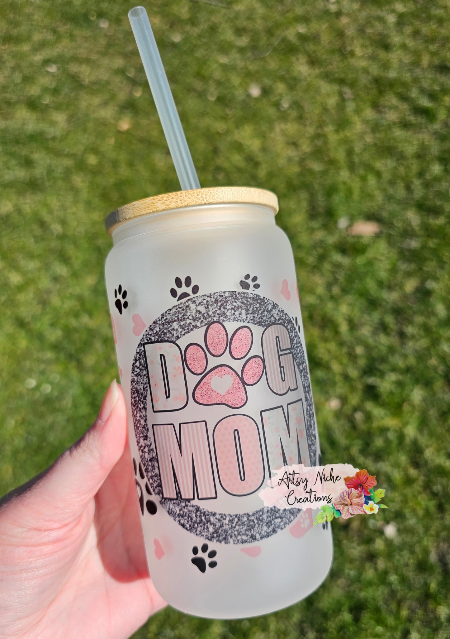 16 oz Sublimation Frosted Glass Can Dog Mom