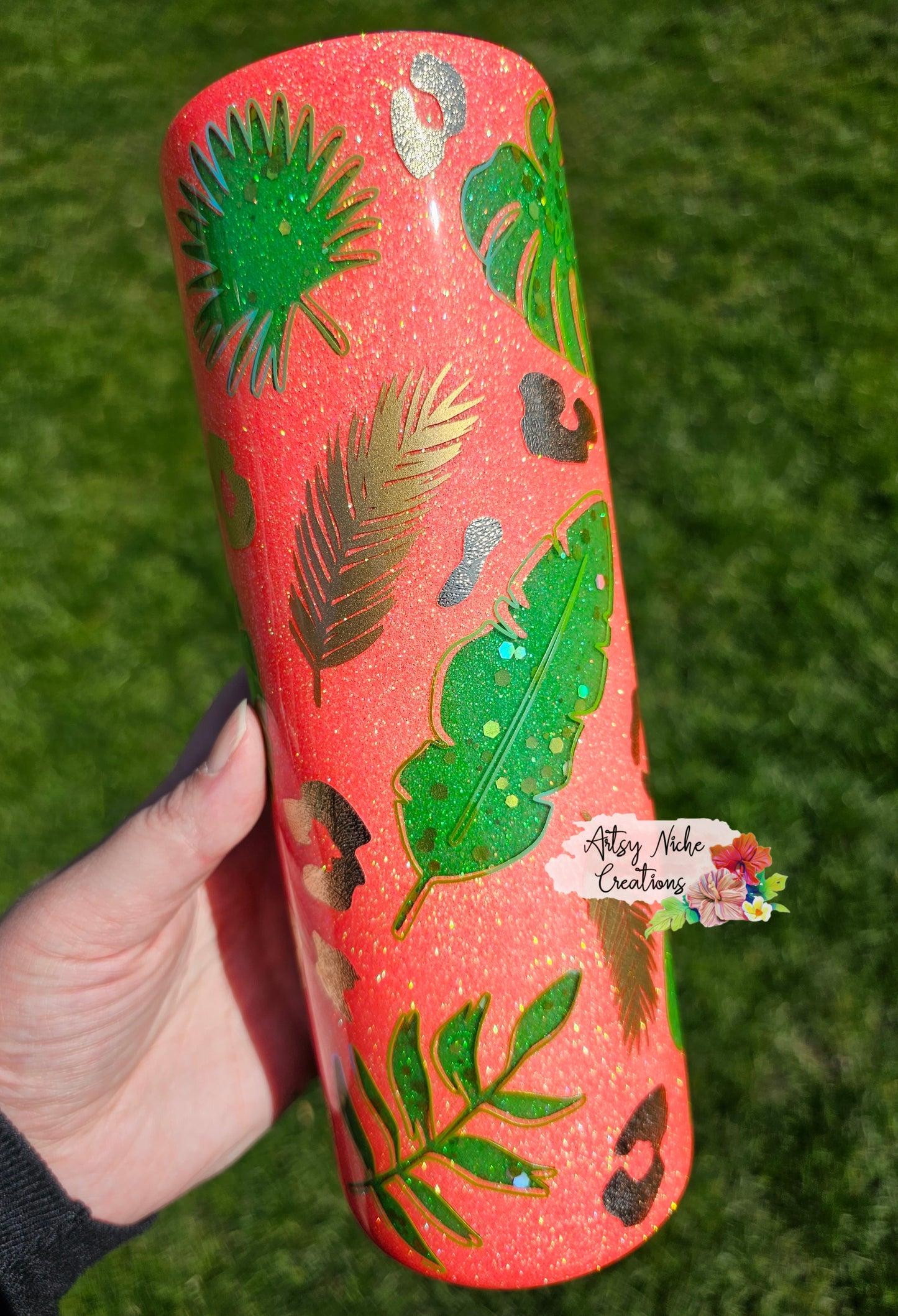 30 oz Coral Tropical Double Peekaboo Epoxy Tumbler