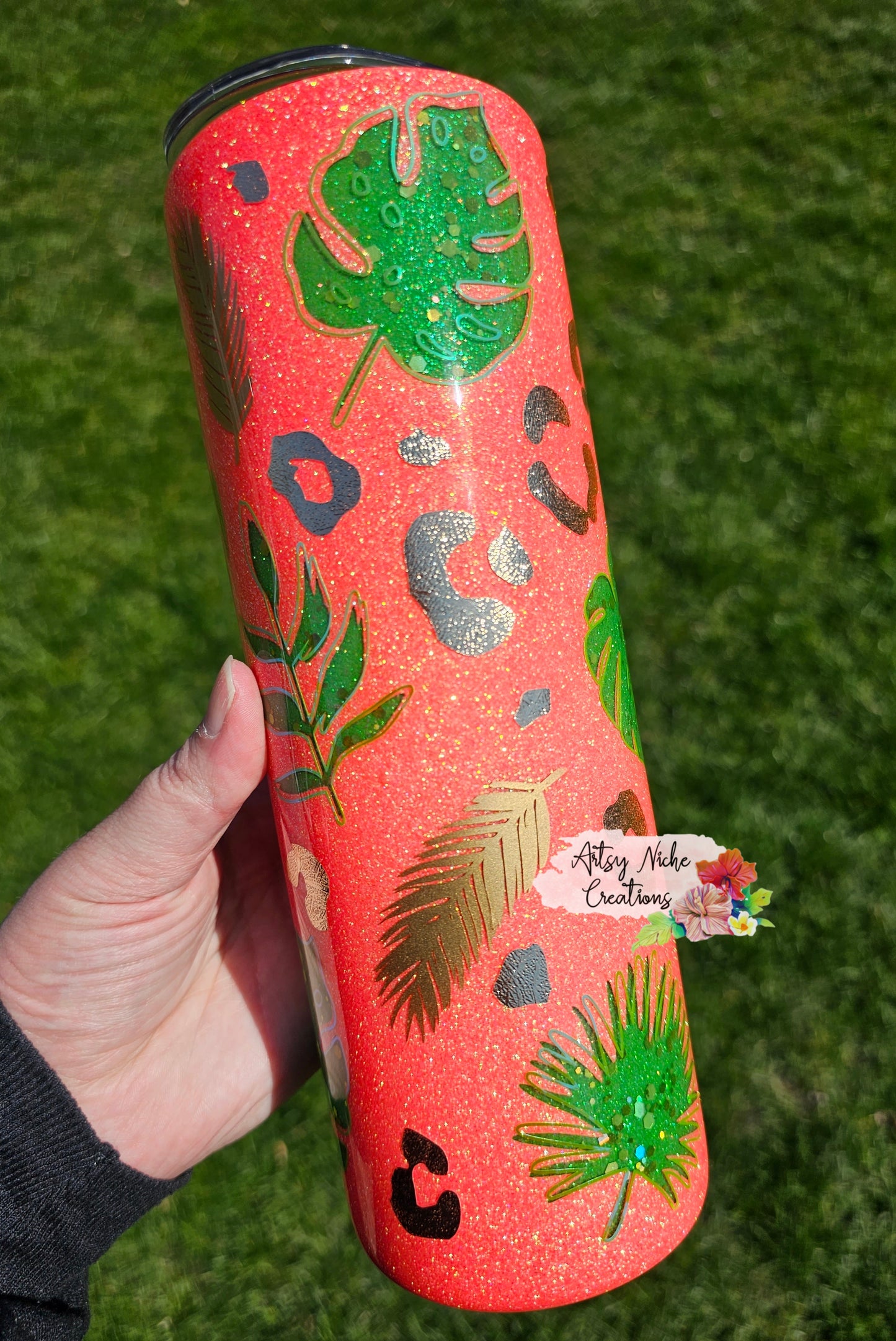 30 oz Coral Tropical Double Peekaboo Epoxy Tumbler