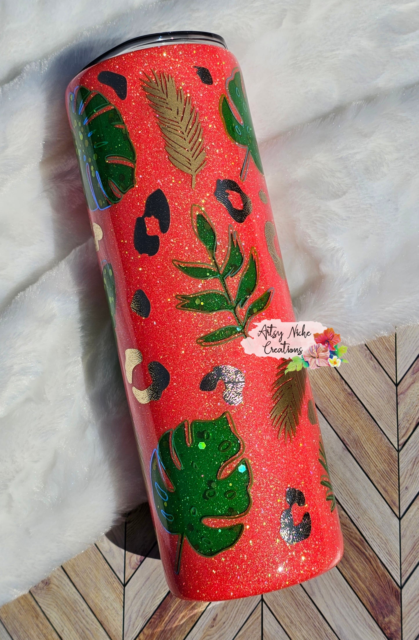 30 oz Coral Tropical Double Peekaboo Epoxy Tumbler