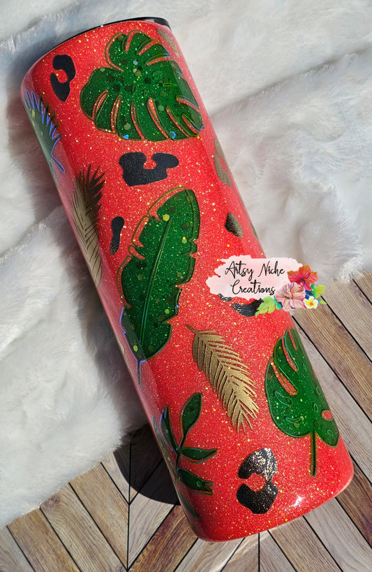 30 oz Coral Tropical Double Peekaboo Epoxy Tumbler