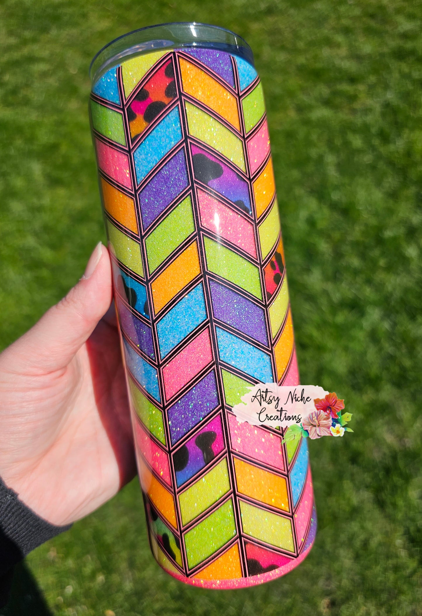Rainbow Animal Print Tangram Epoxy Tumbler