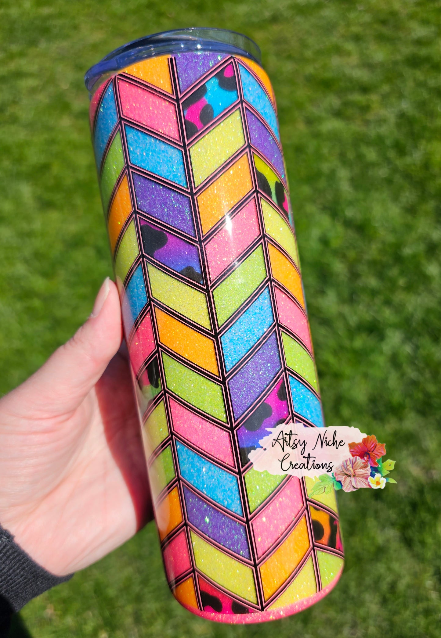 Rainbow Animal Print Tangram Epoxy Tumbler