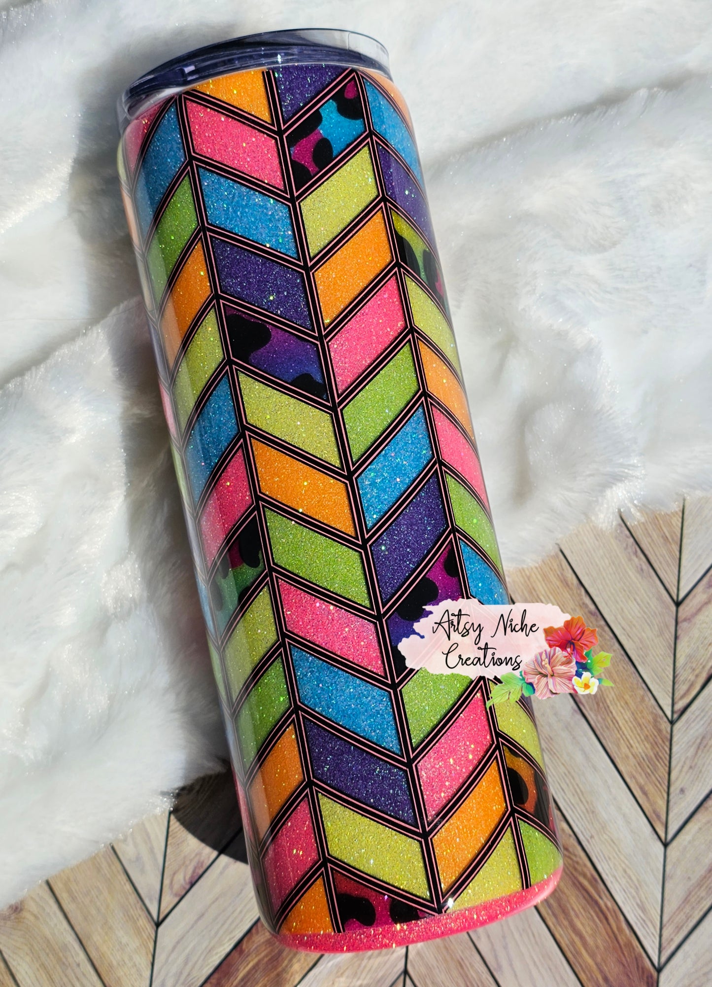 Rainbow Animal Print Tangram Epoxy Tumbler