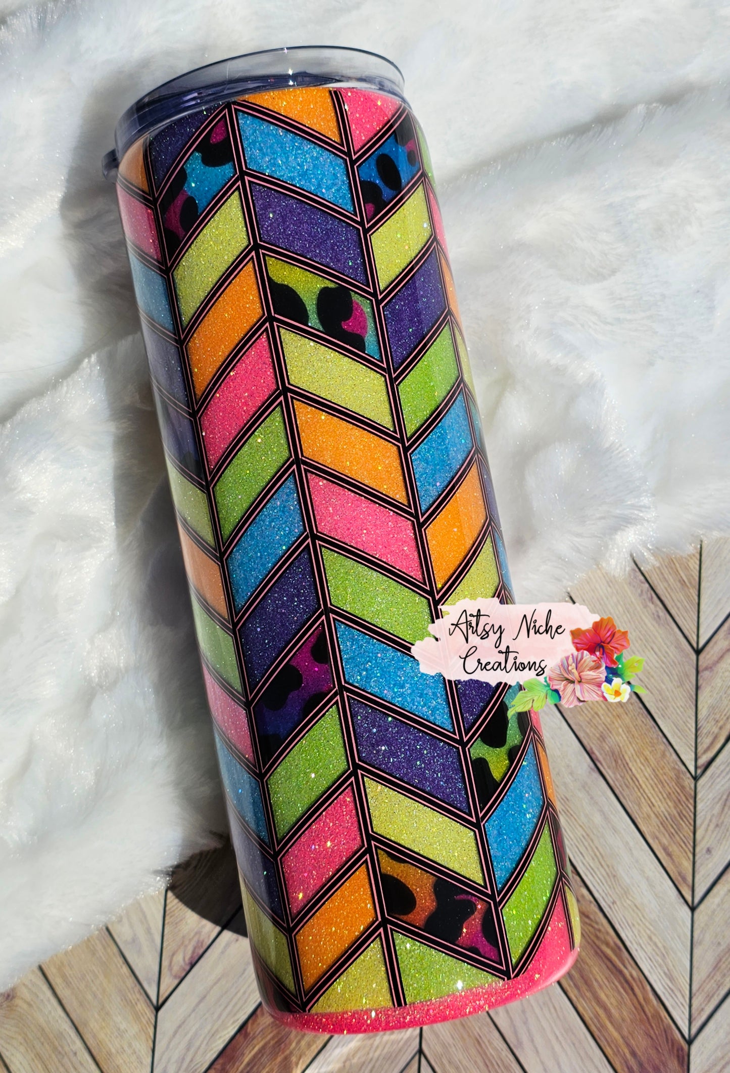 Rainbow Animal Print Tangram Epoxy Tumbler