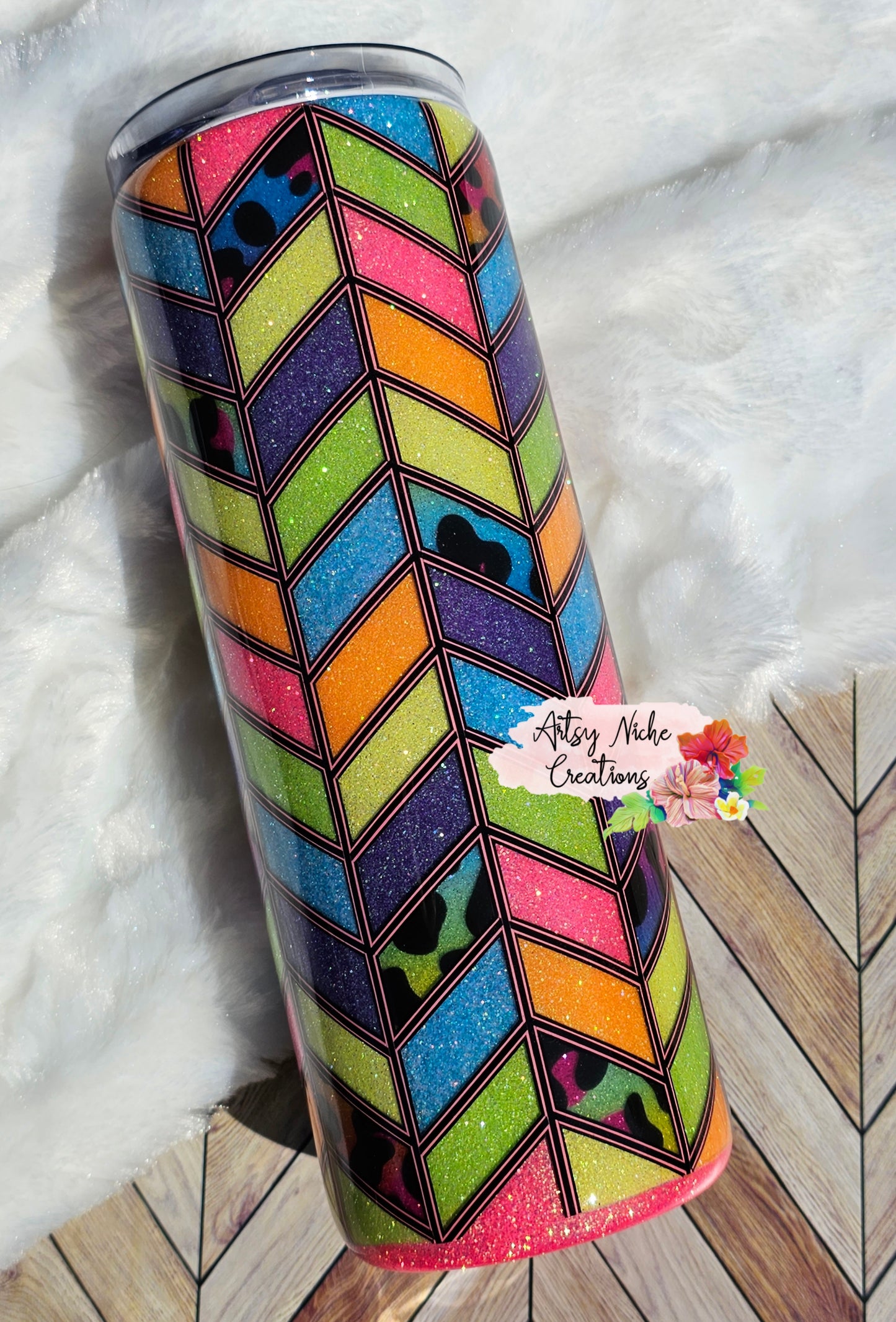 Rainbow Animal Print Tangram Epoxy Tumbler
