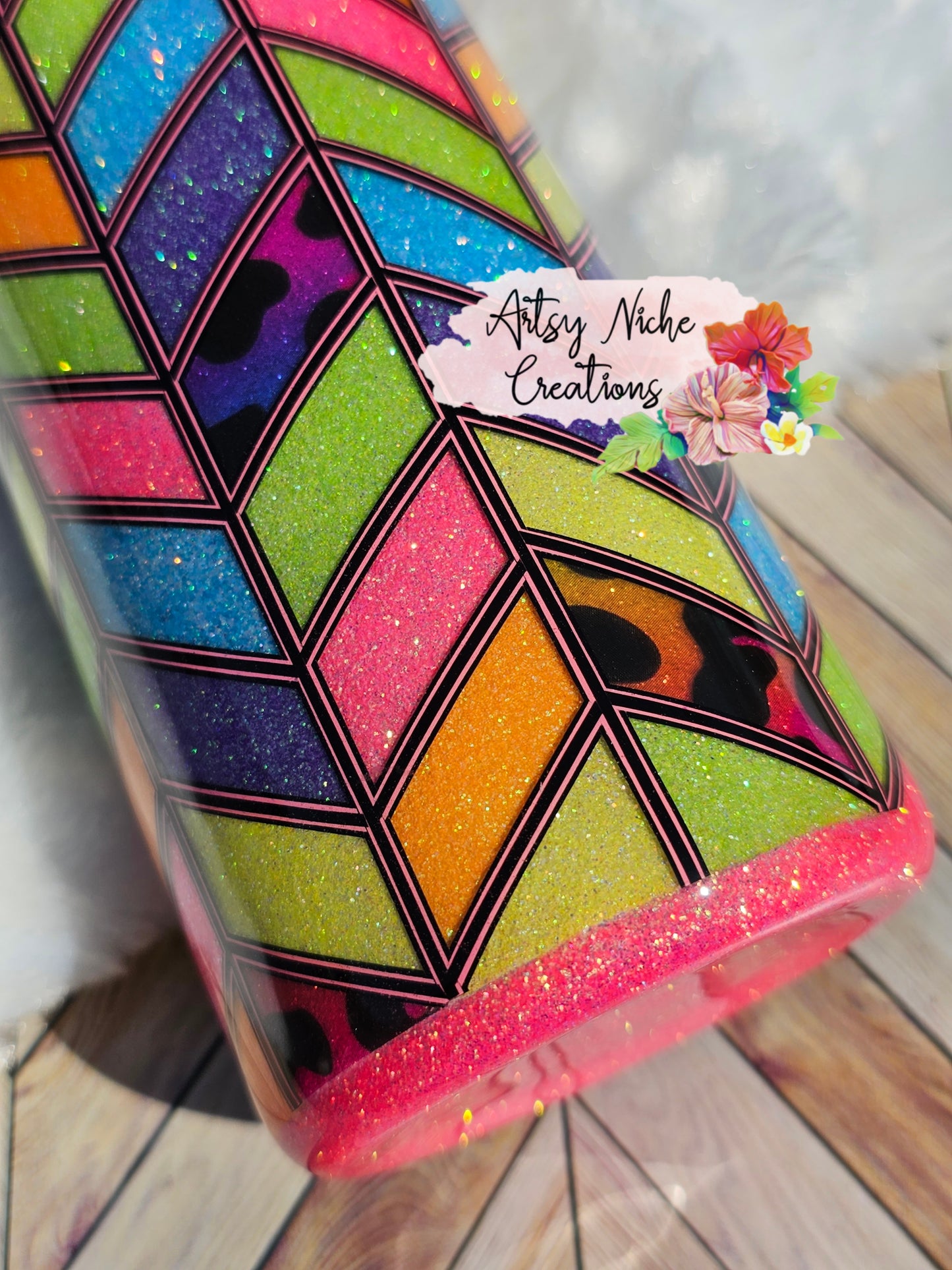 Rainbow Animal Print Tangram Epoxy Tumbler