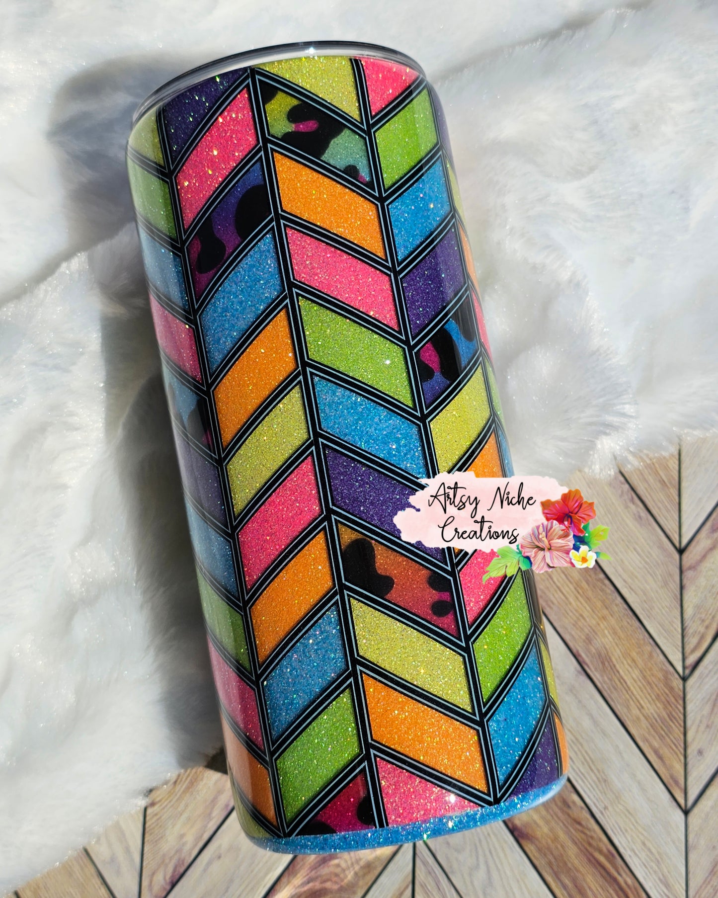 Rainbow Animal Print Tangram Epoxy Tumbler