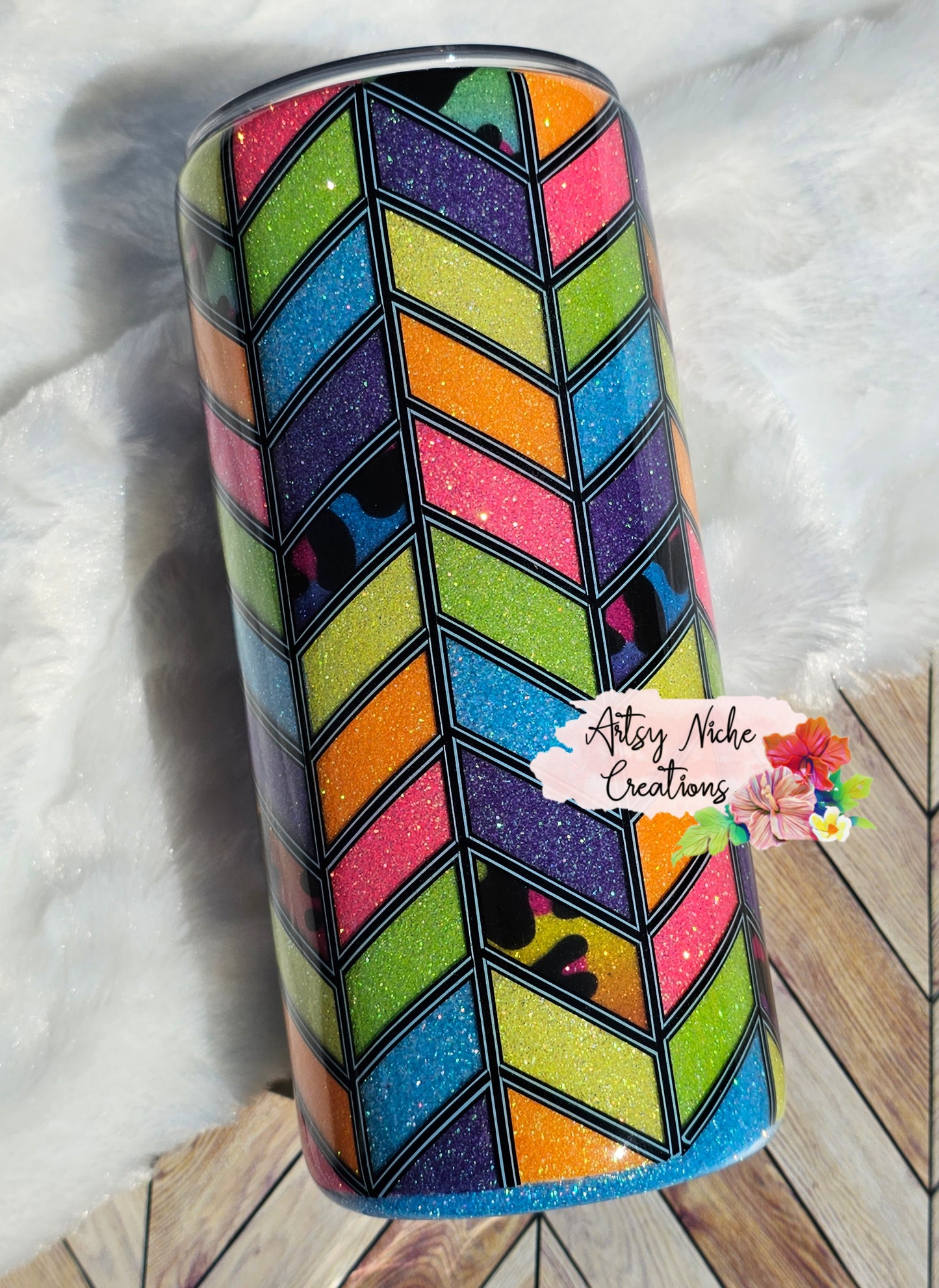 Rainbow Animal Print Tangram Epoxy Tumbler