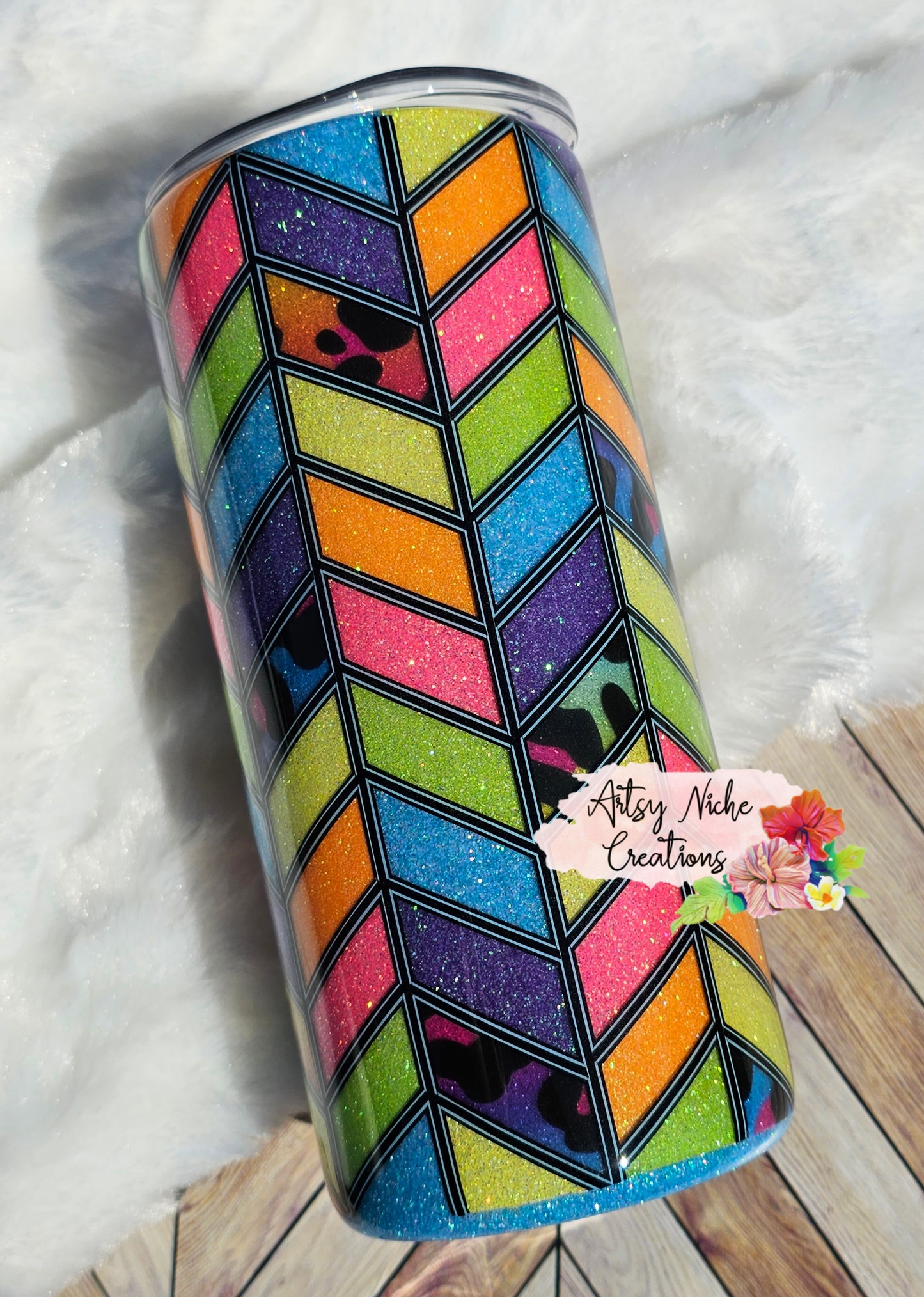 Rainbow Animal Print Tangram Epoxy Tumbler