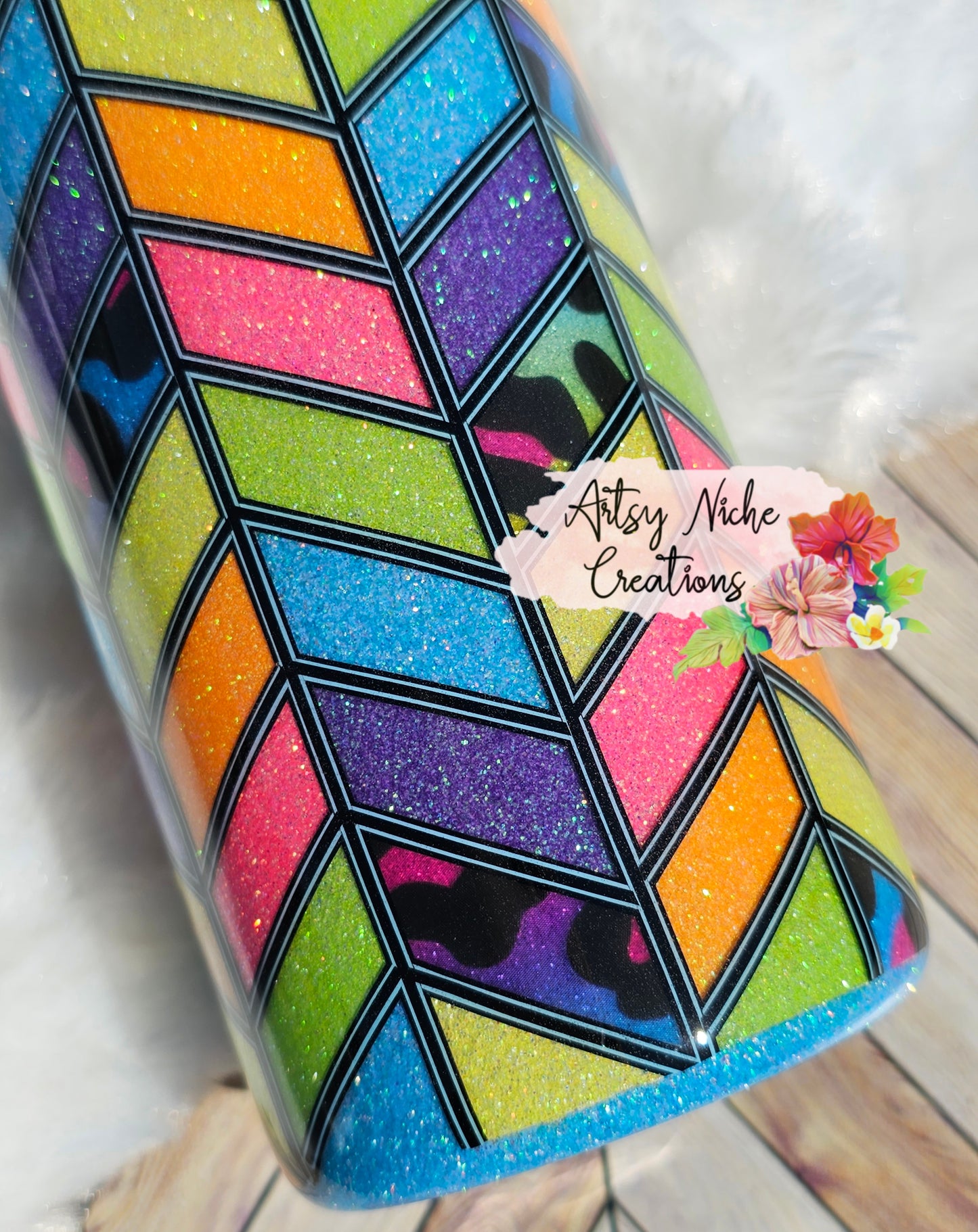 Rainbow Animal Print Tangram Epoxy Tumbler