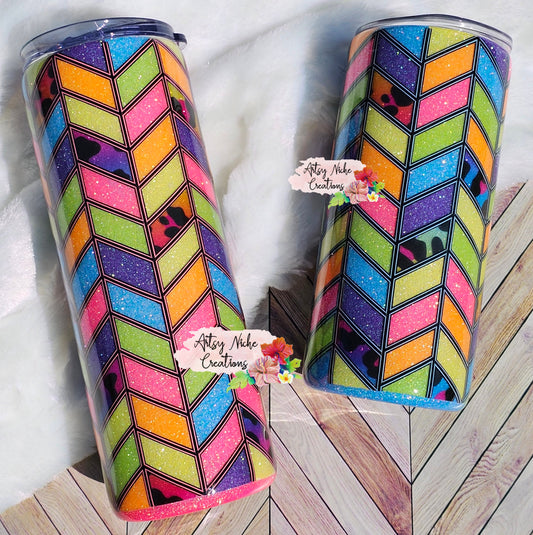 Rainbow Animal Print Tangram Epoxy Tumbler