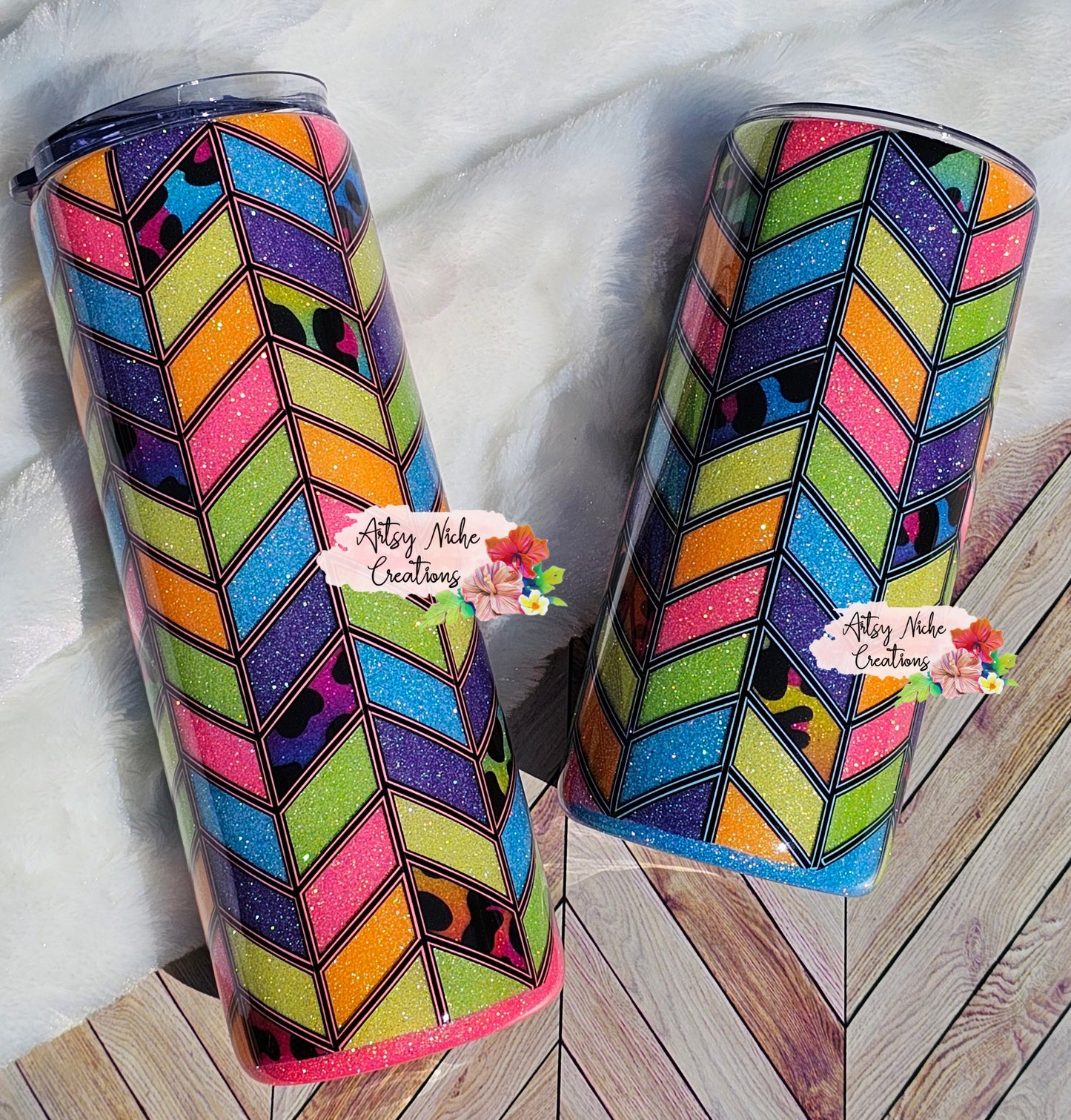 Rainbow Animal Print Tangram Epoxy Tumbler