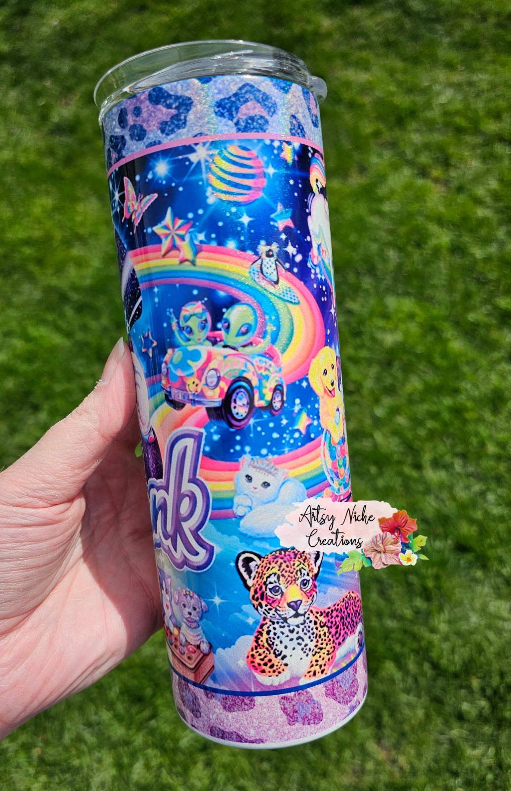 20 oz Holographic Skinny Lisa Frank Sublimation Tumbler
