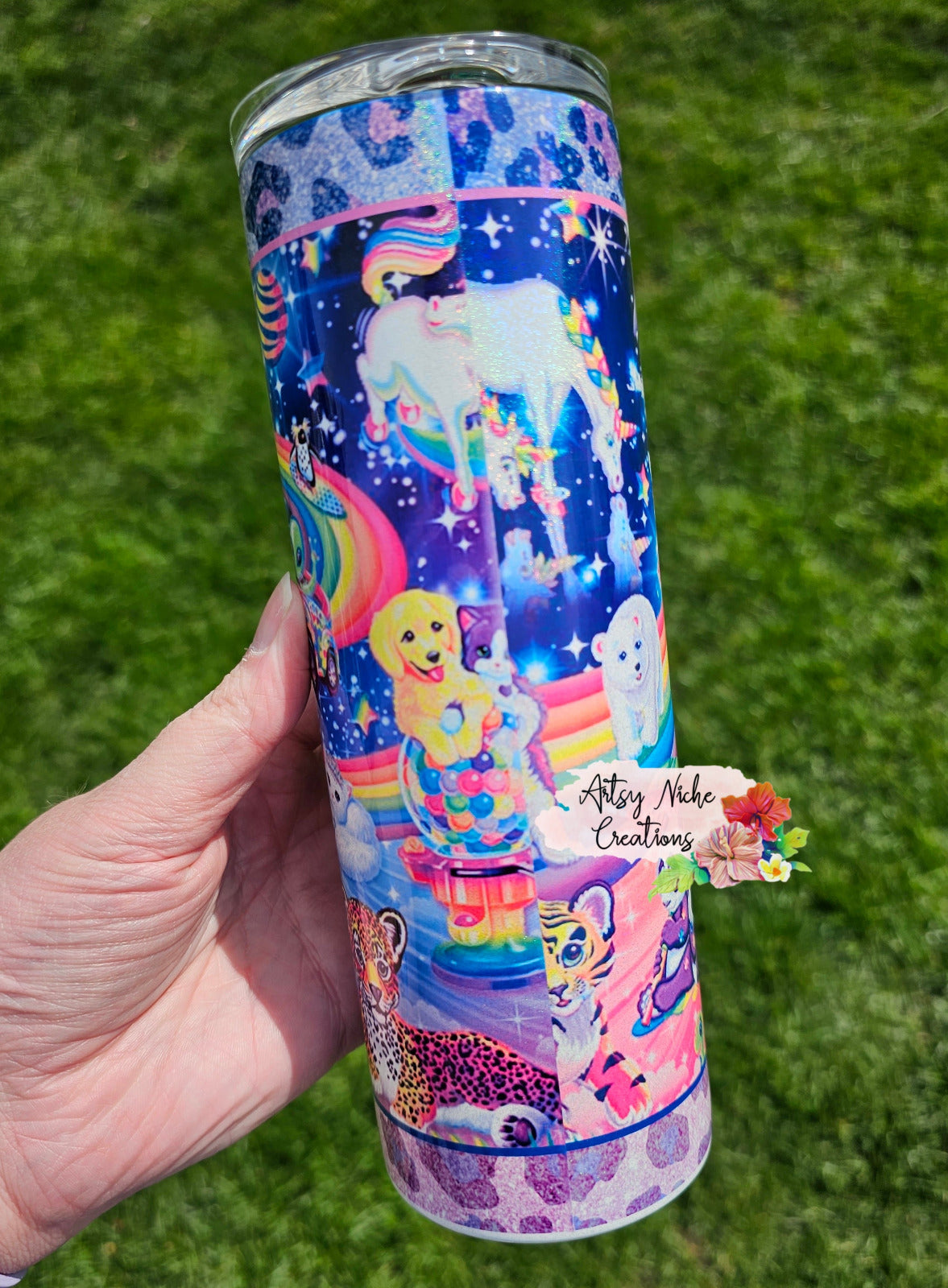 20 oz Holographic Skinny Lisa Frank Sublimation Tumbler