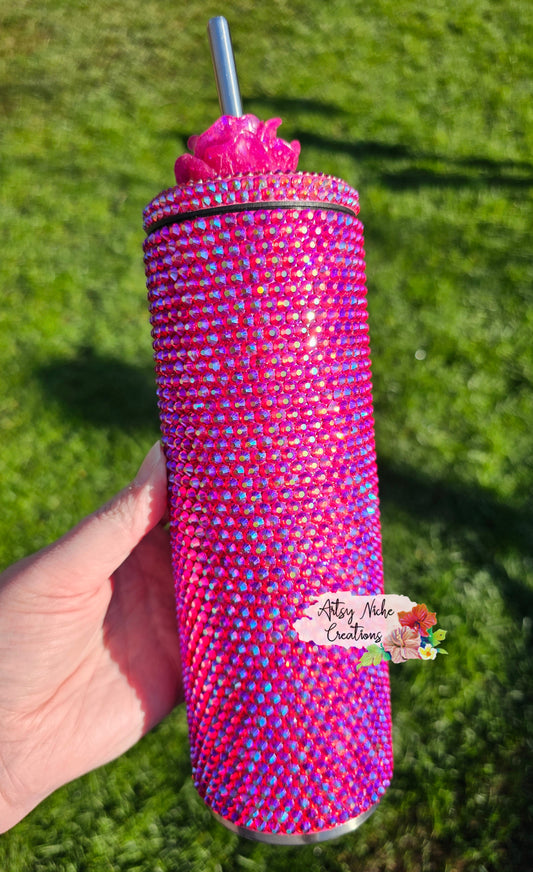 20 oz Slurp Pink Siam Aurora Borealis Rhinestone Tumbler