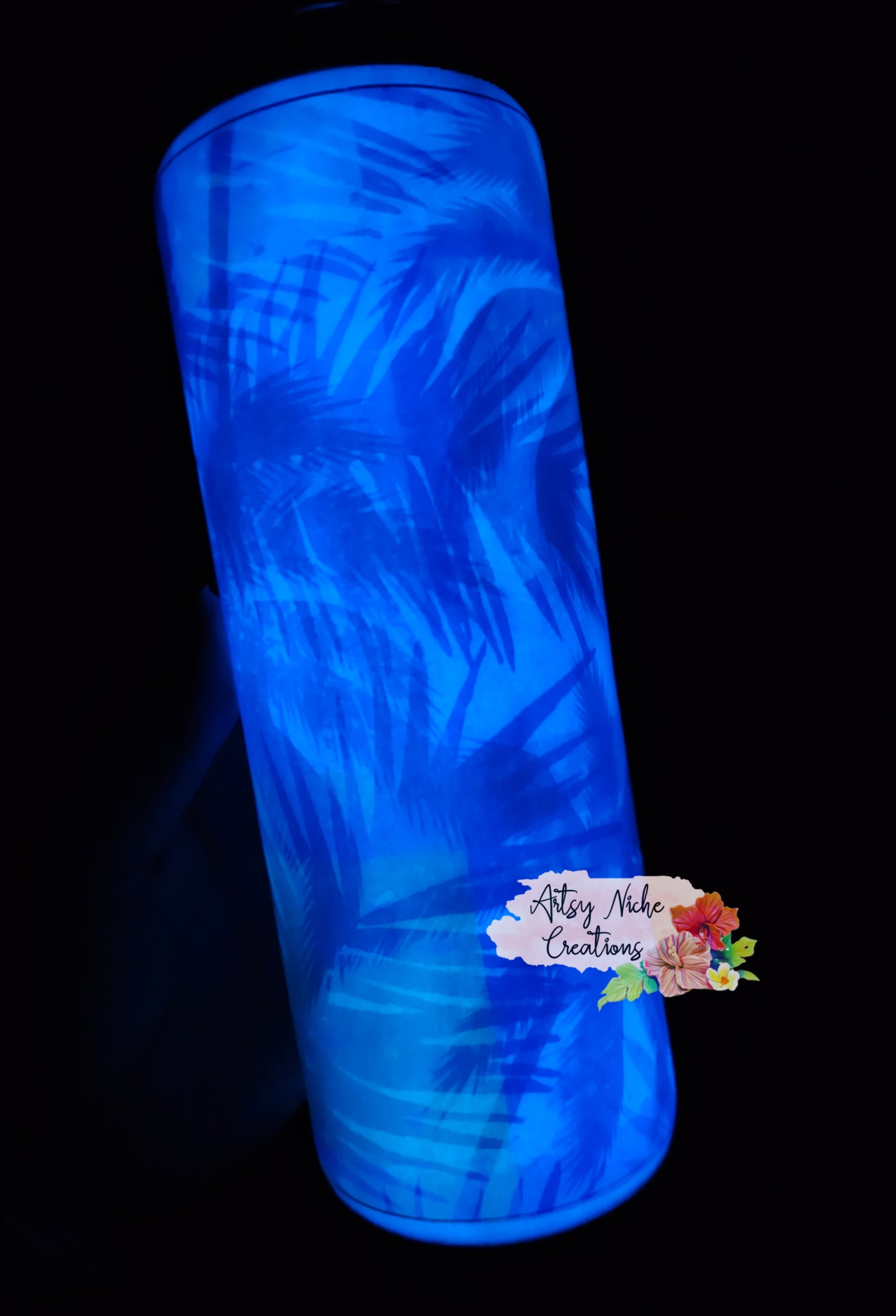 20 oz Skinny Glow-in-the-Dark Blue Palm Tree Epoxy Tumbler Set