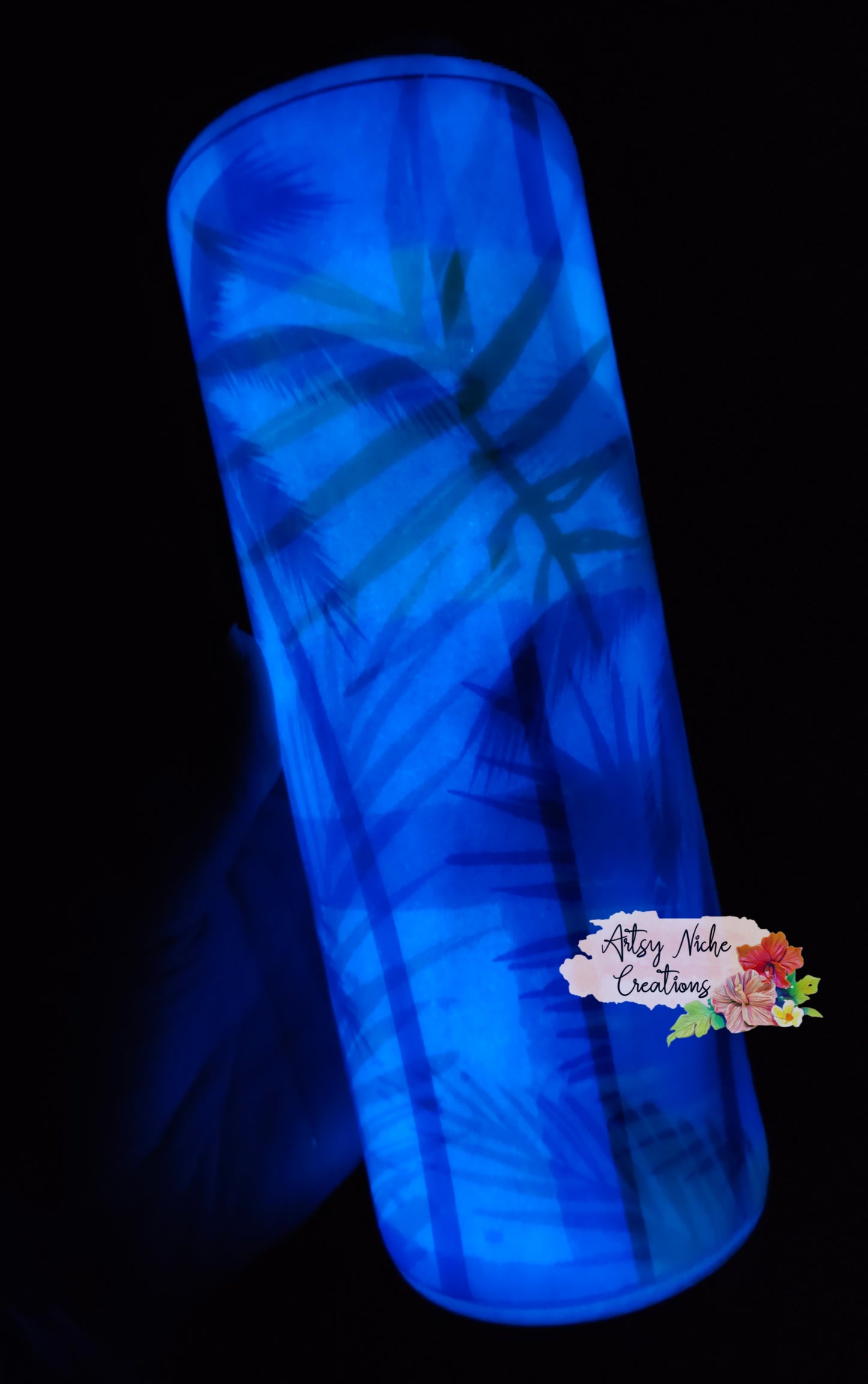 20 oz Skinny Glow-in-the-Dark Blue Palm Tree Epoxy Tumbler Set