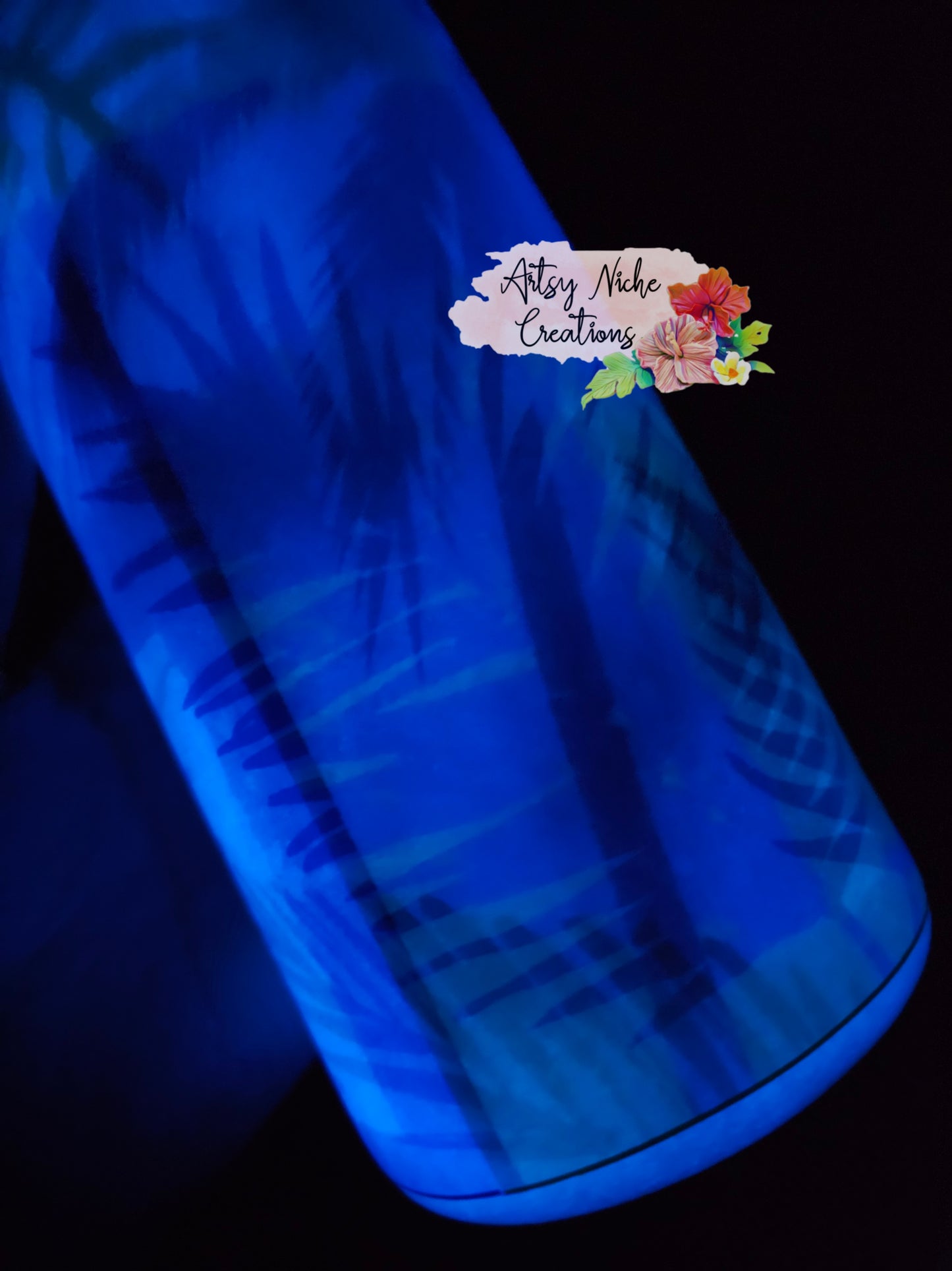 20 oz Skinny Glow-in-the-Dark Blue Palm Tree Epoxy Tumbler Set