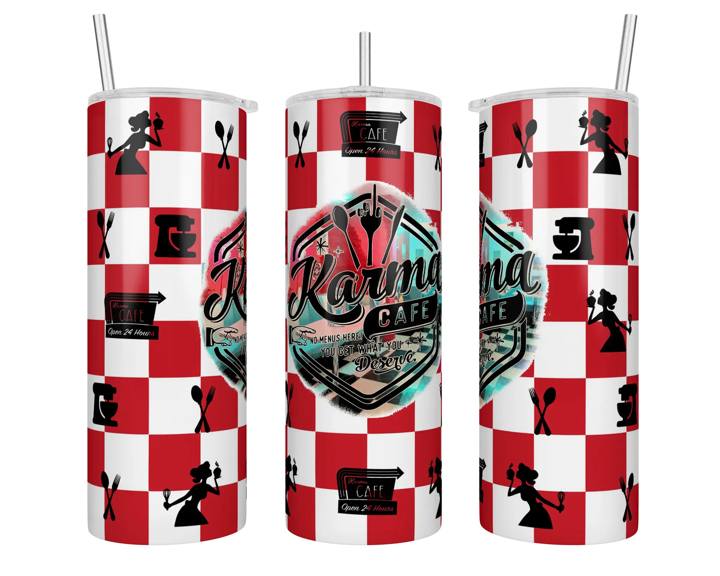 20 oz Skinny Red Karma Cafe Sublimation Tumbler