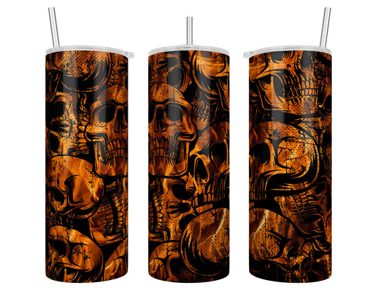 20 oz Skinny Fire Orange Skulls Sublimation Tumbler