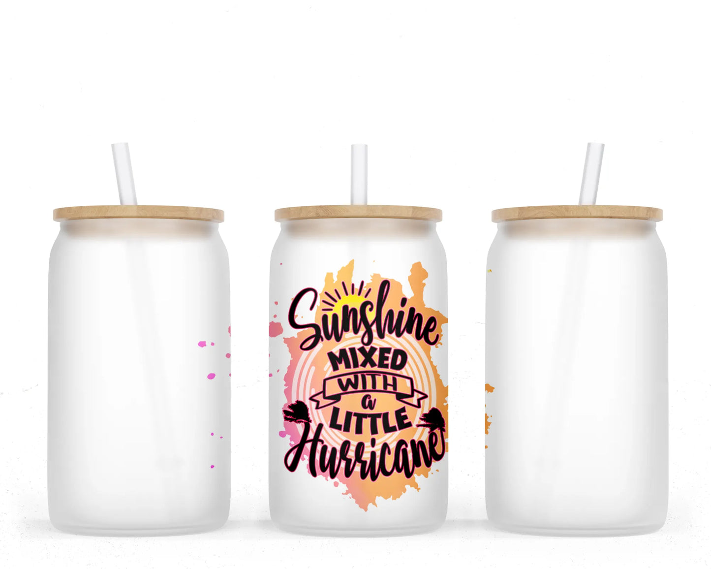 16 oz Sublimation Frosted Glass Can Sunshine Mixed with Hurricane