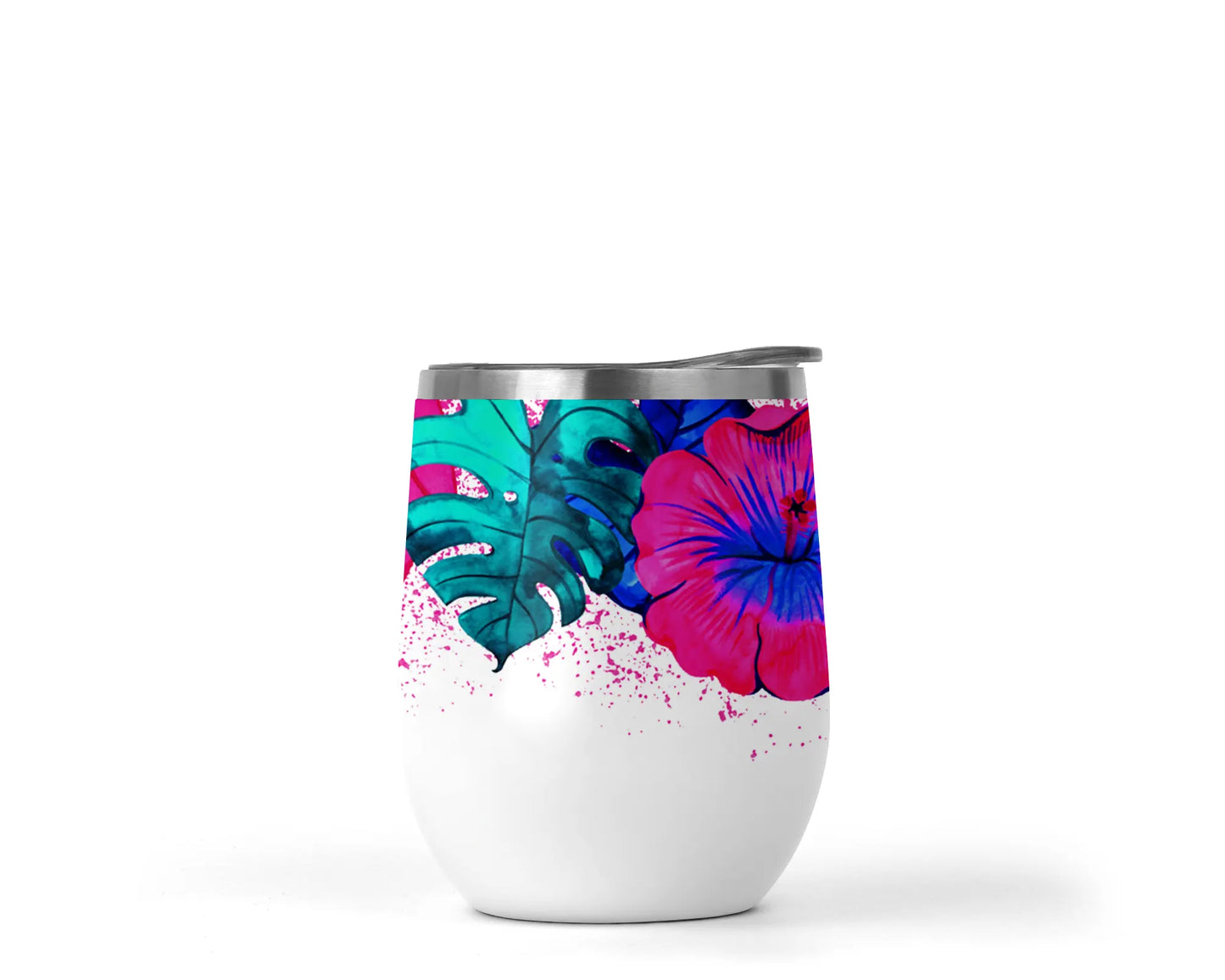 12 oz Sublimation Wine Tumbler Hibiscus Tropical Leaves Wrap