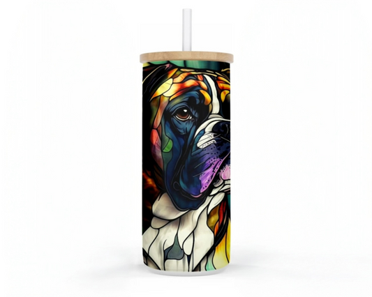 25 oz Stained Glass Image Boxer Dog Glass Sublimation Tumbler
