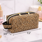Leopard Pattern Black Accented Quilted Pattern Zipper Box Pouch