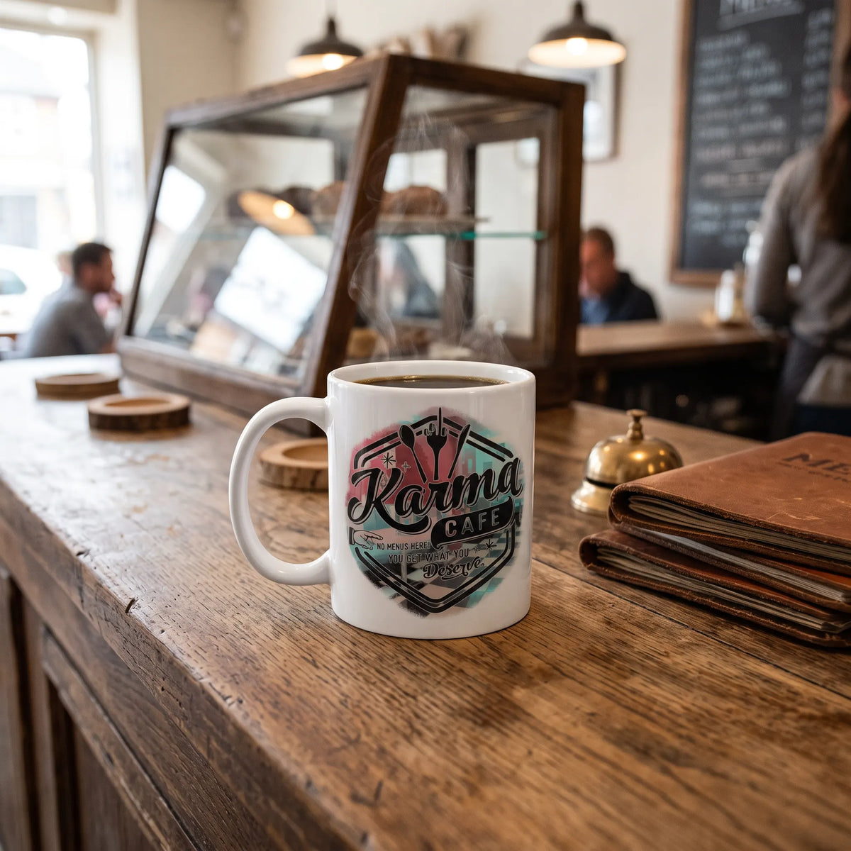 Karma Cafe You Get What You Deserve Coffee Mug