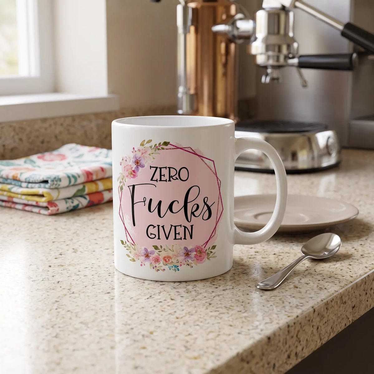 Zero Fucks Given Floral Geometric Coffee Mug