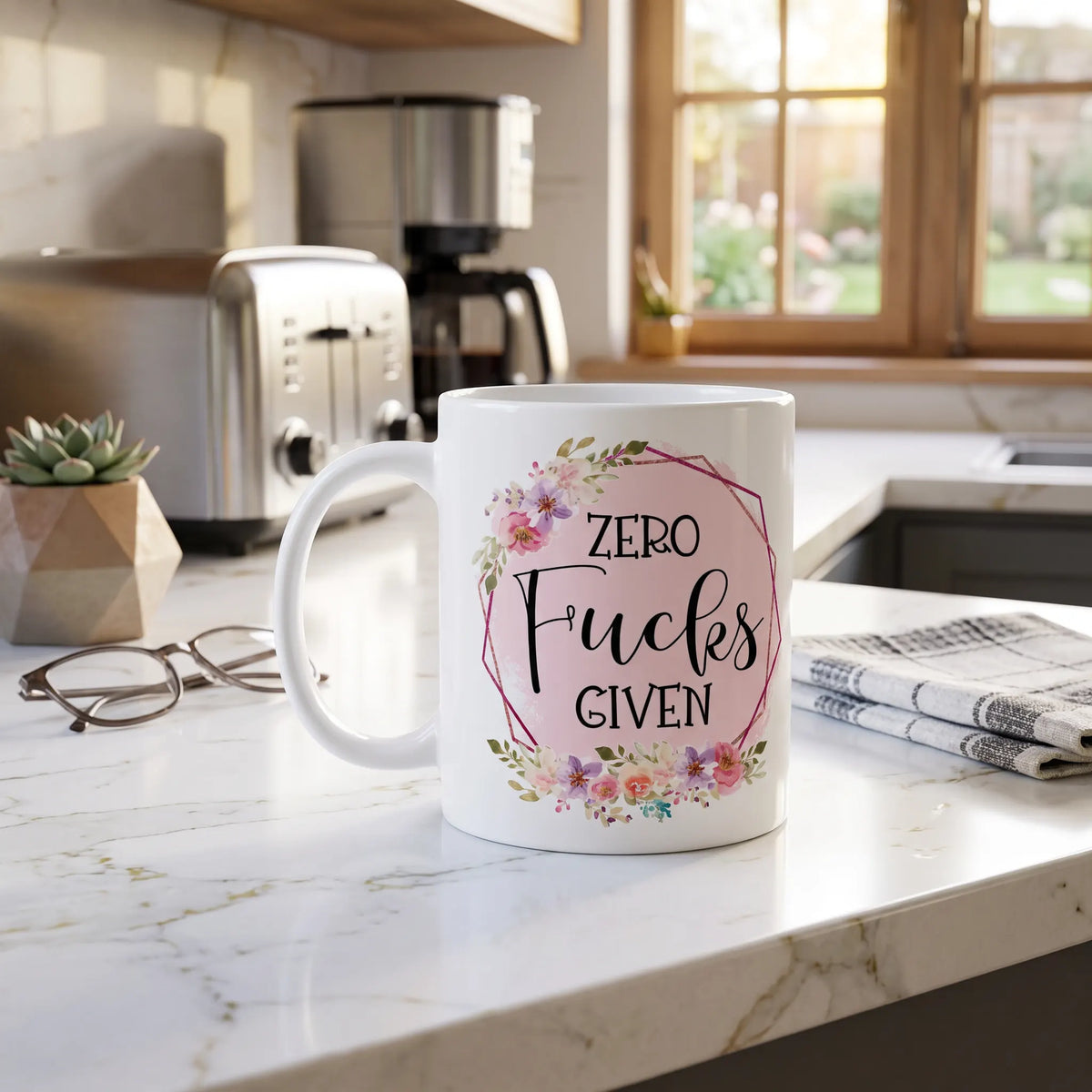 Zero Fucks Given Floral Geometric Coffee Mug