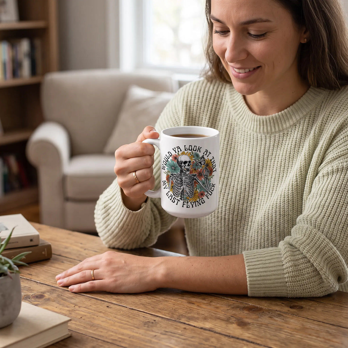 My Last Flying Fuck Floral Skeleton Coffee Mug