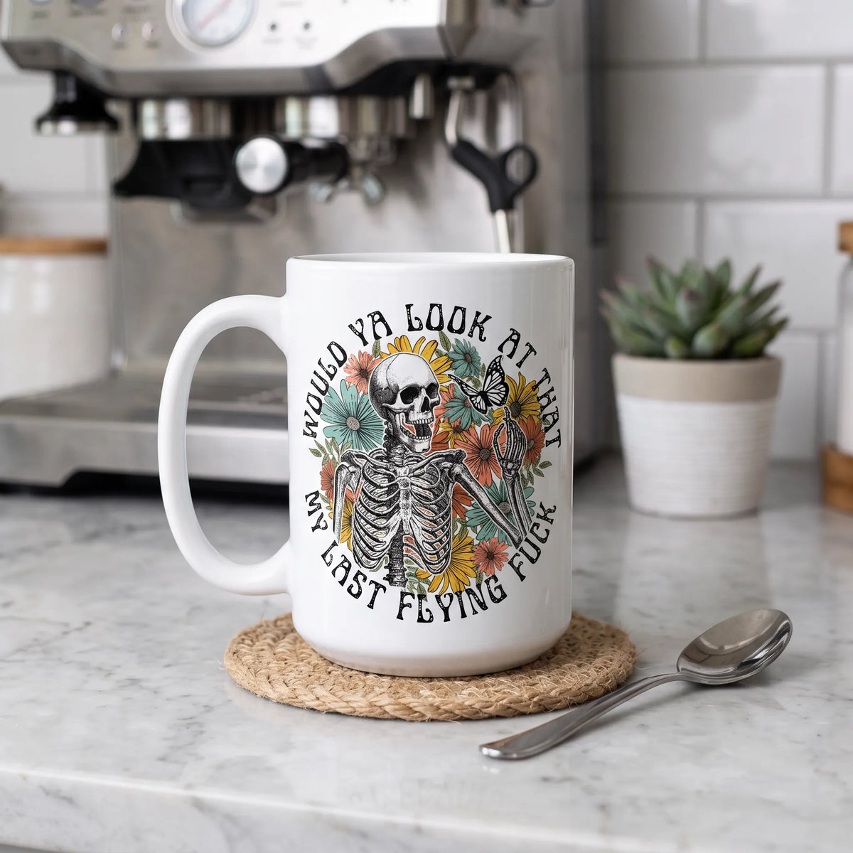 My Last Flying Fuck Floral Skeleton Coffee Mug