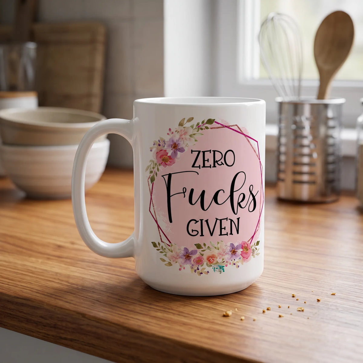 Zero Fucks Given Floral Geometric Coffee Mug