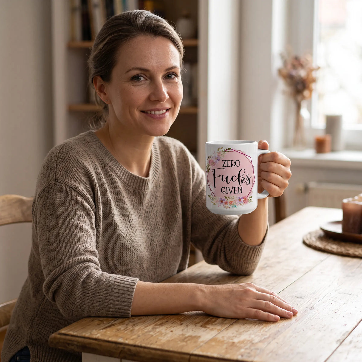 Zero Fucks Given Floral Geometric Coffee Mug