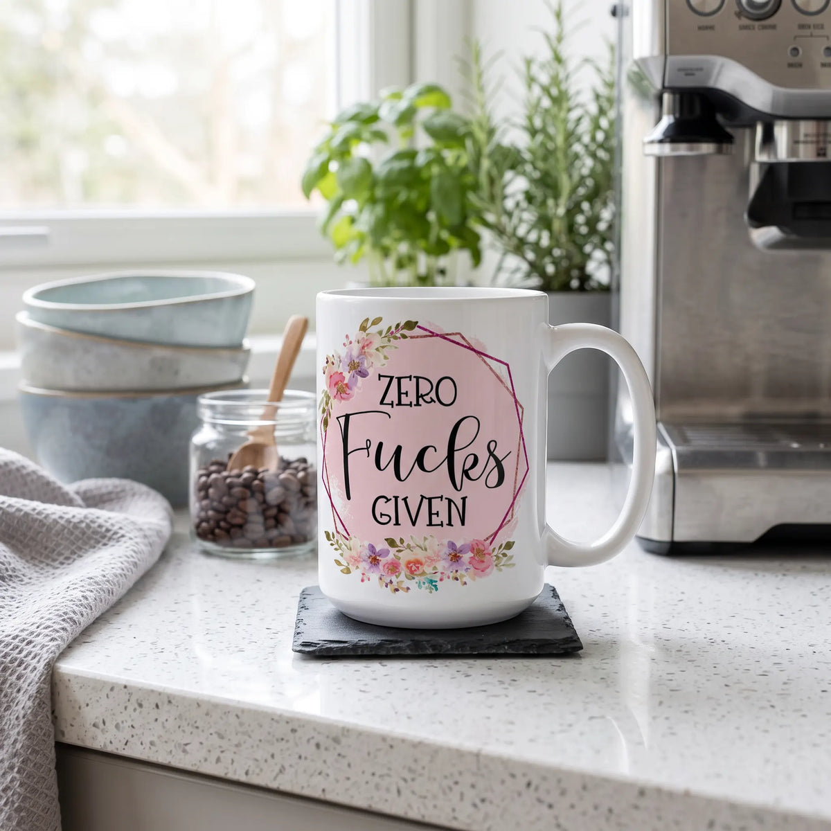 Zero Fucks Given Floral Geometric Coffee Mug