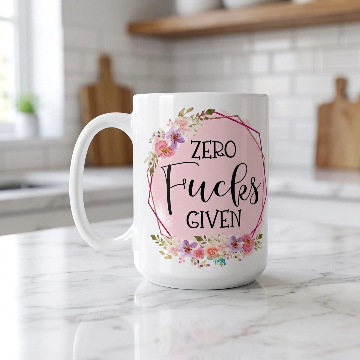 Zero Fucks Given Floral Geometric Coffee Mug