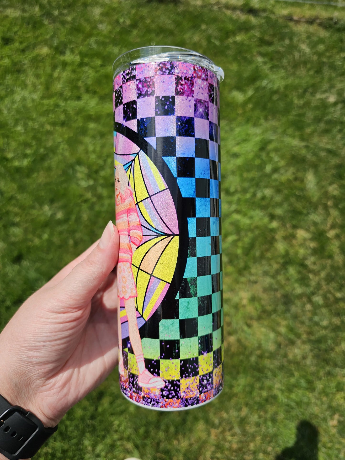 20 oz Holographic Wednesday Addams Stained Glass Web Sublimation Tumbler