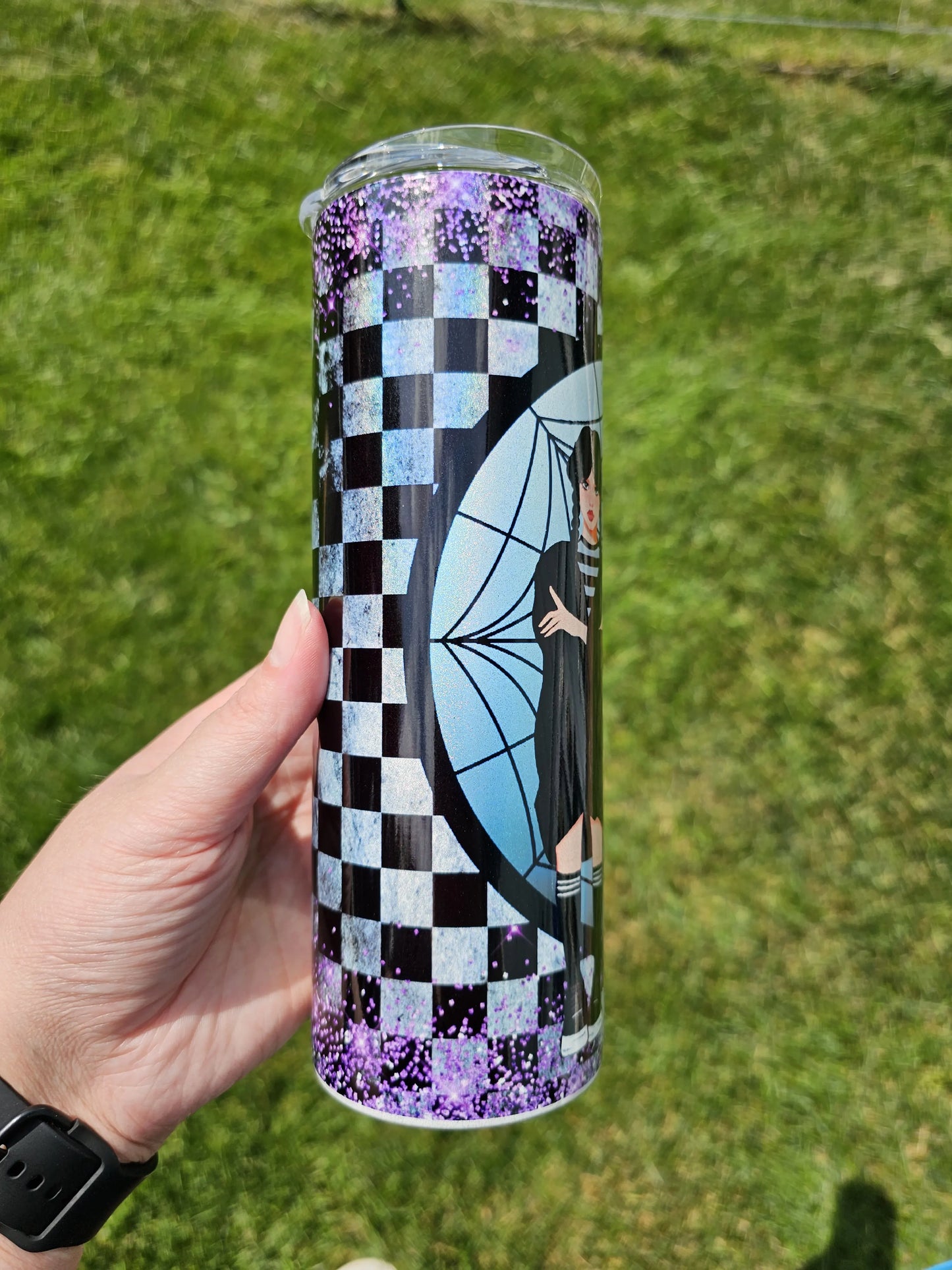 20 oz Holographic Wednesday Addams Stained Glass Web Sublimation Tumbler