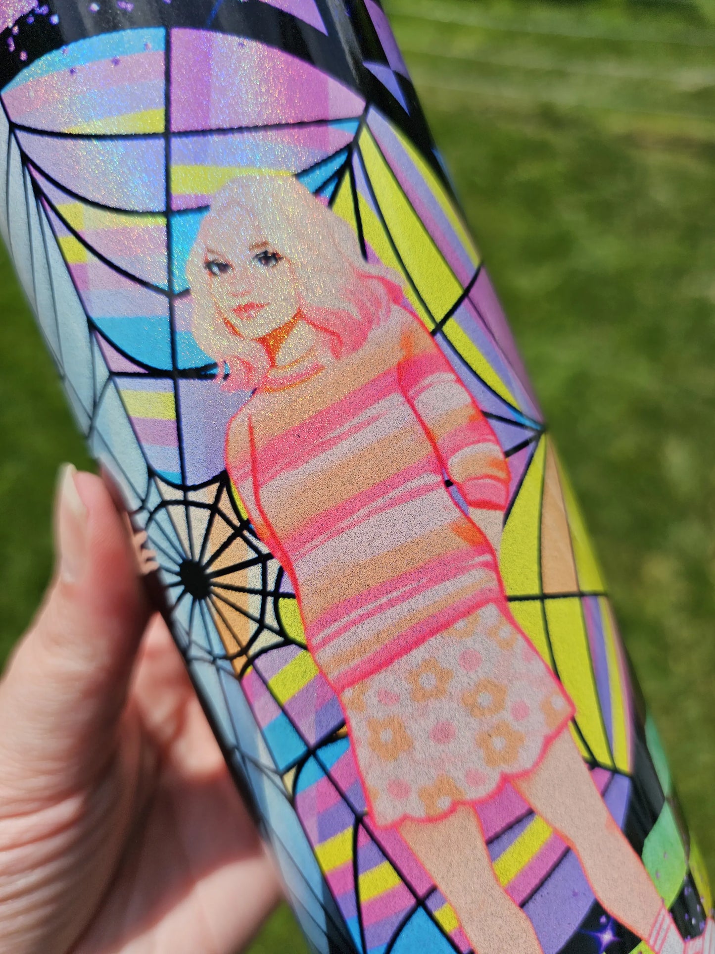 20 oz Holographic Wednesday Addams Stained Glass Web Sublimation Tumbler