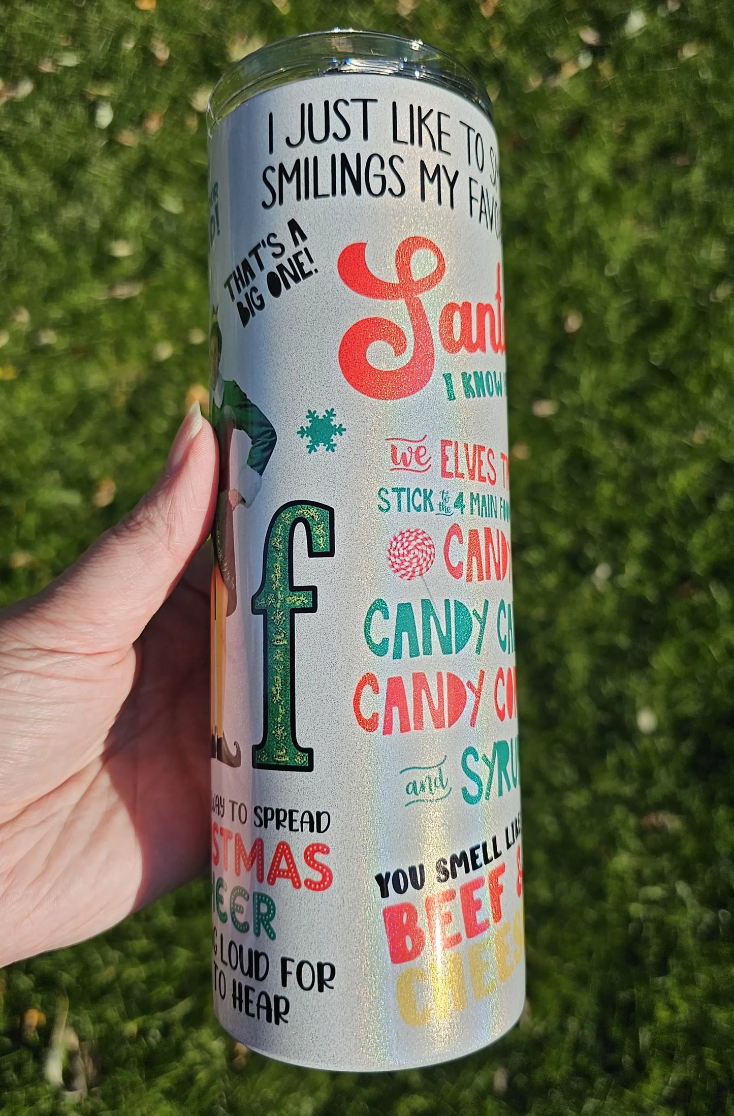 20 oz Holographic Skinny Elf Christmas Cheer Sublimation Tumbler