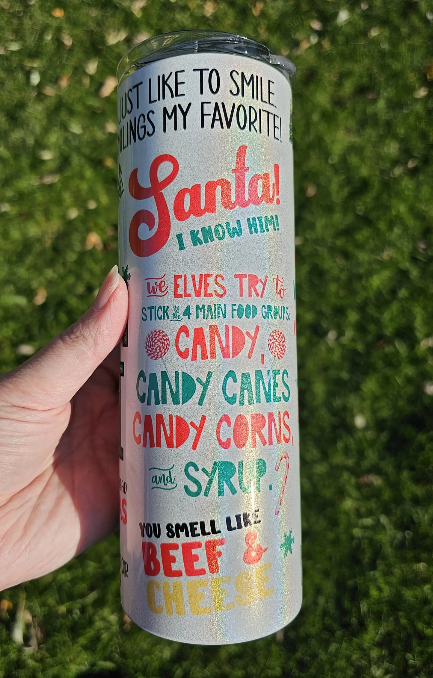 20 oz Holographic Skinny Elf Christmas Cheer Sublimation Tumbler