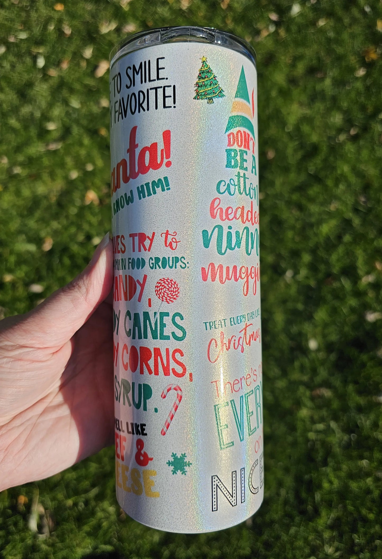 20 oz Holographic Skinny Elf Christmas Cheer Sublimation Tumbler