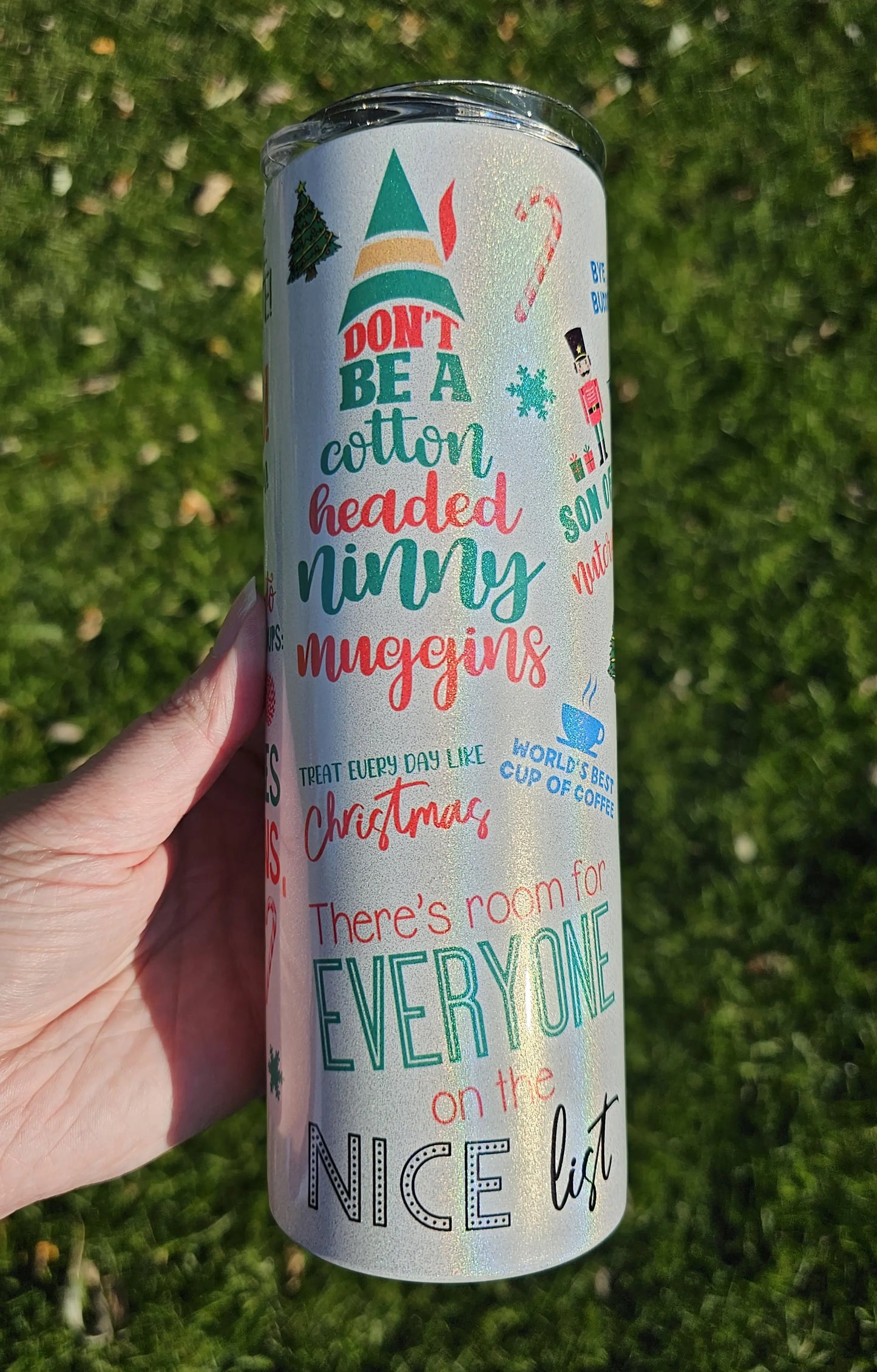 20 oz Holographic Skinny Elf Christmas Cheer Sublimation Tumbler