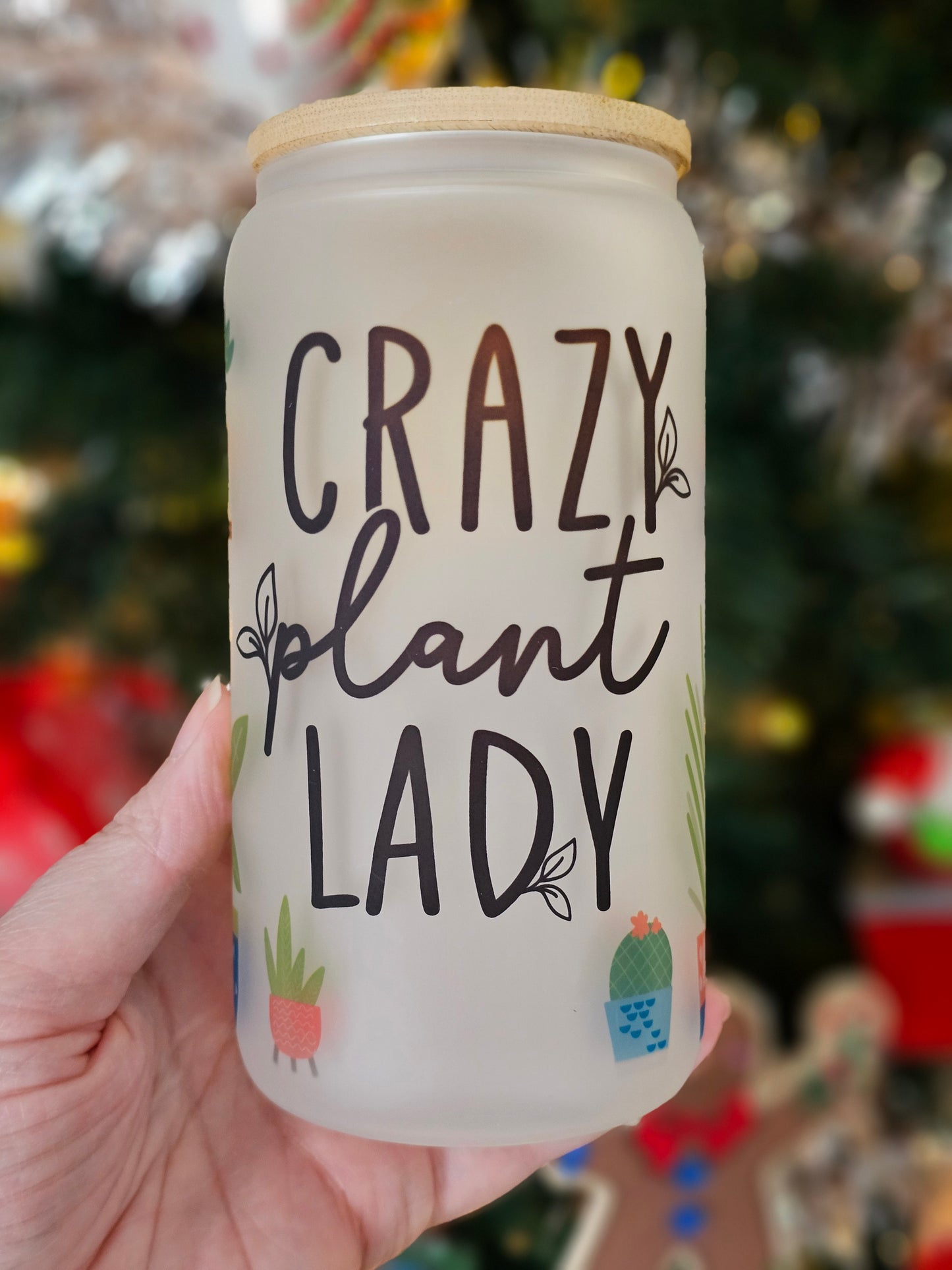 16 oz Sublimation Frosted Glass Can Crazy Plant Lady - Imperfect