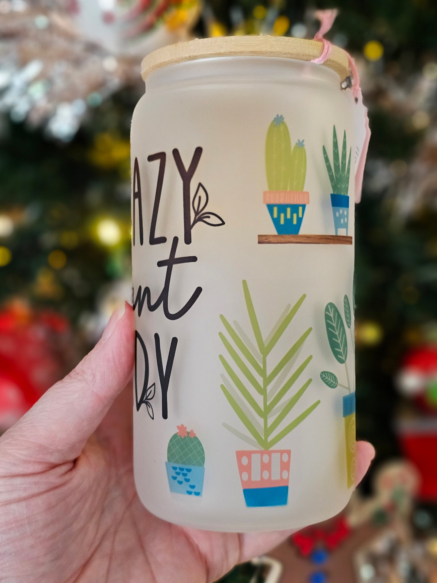 16 oz Sublimation Frosted Glass Can Crazy Plant Lady - Imperfect